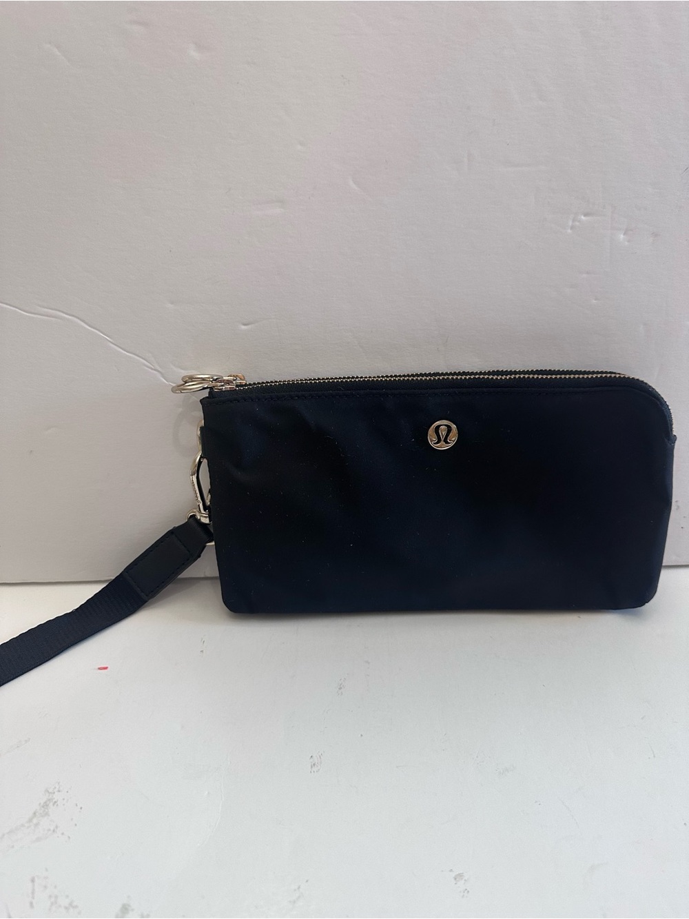 lululemon athletica Black Wristlet Pouch with Gold Logo